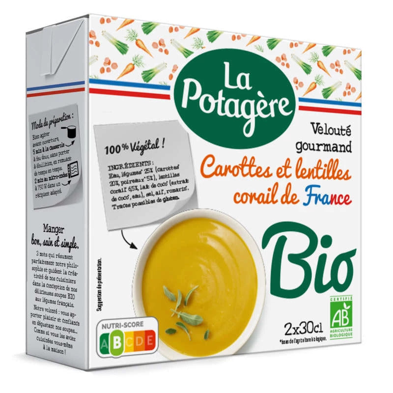 CARROT AND ORGANIC LENTILS SOUP 2X30CL (