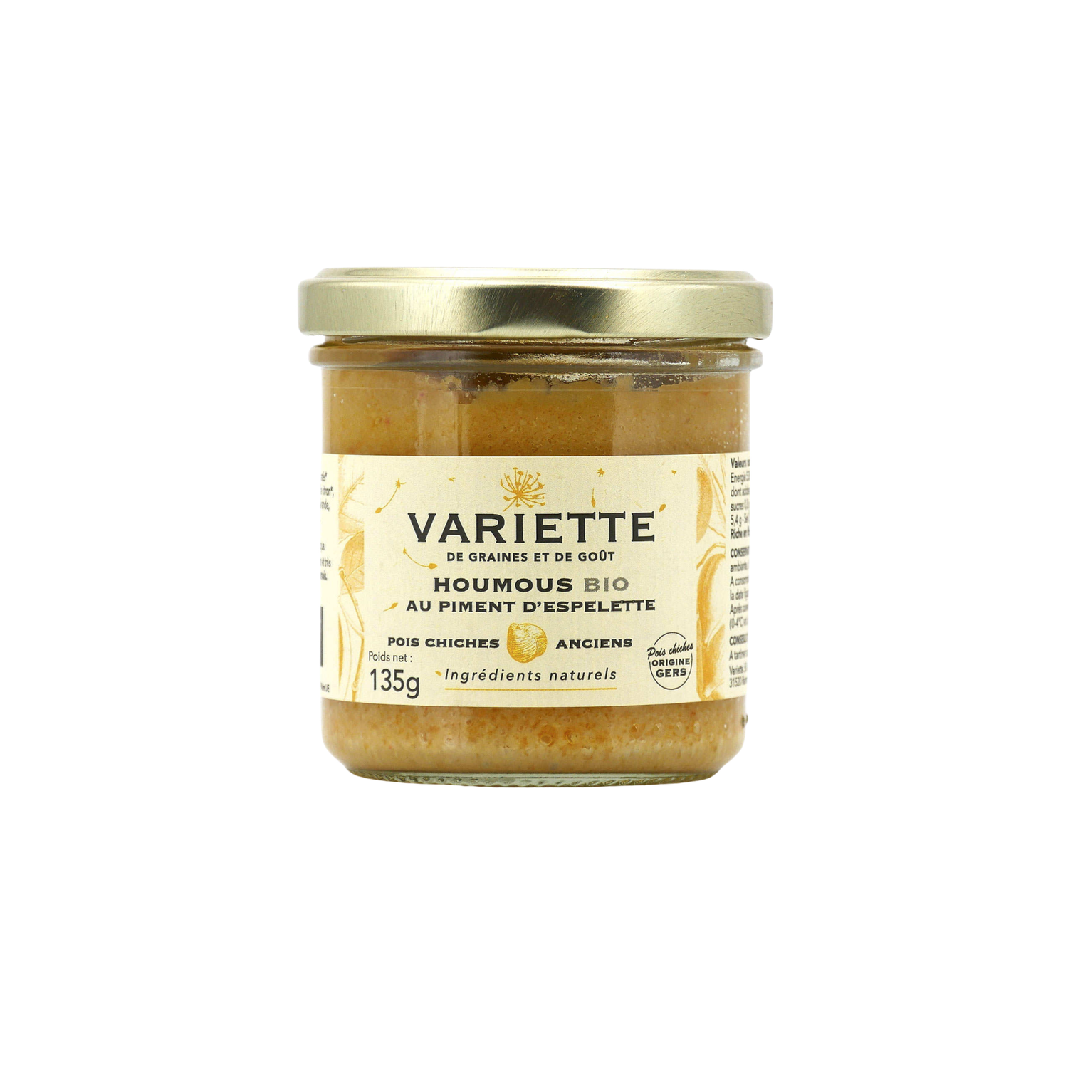 ORGANIC WHITE HUMMUS WITH ESPELETTE PEPPER 135G (