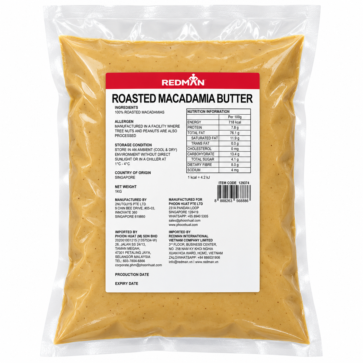 ROASTED MACADAMIA BUTTER / REDMAN (CARX20PACX1KG) (