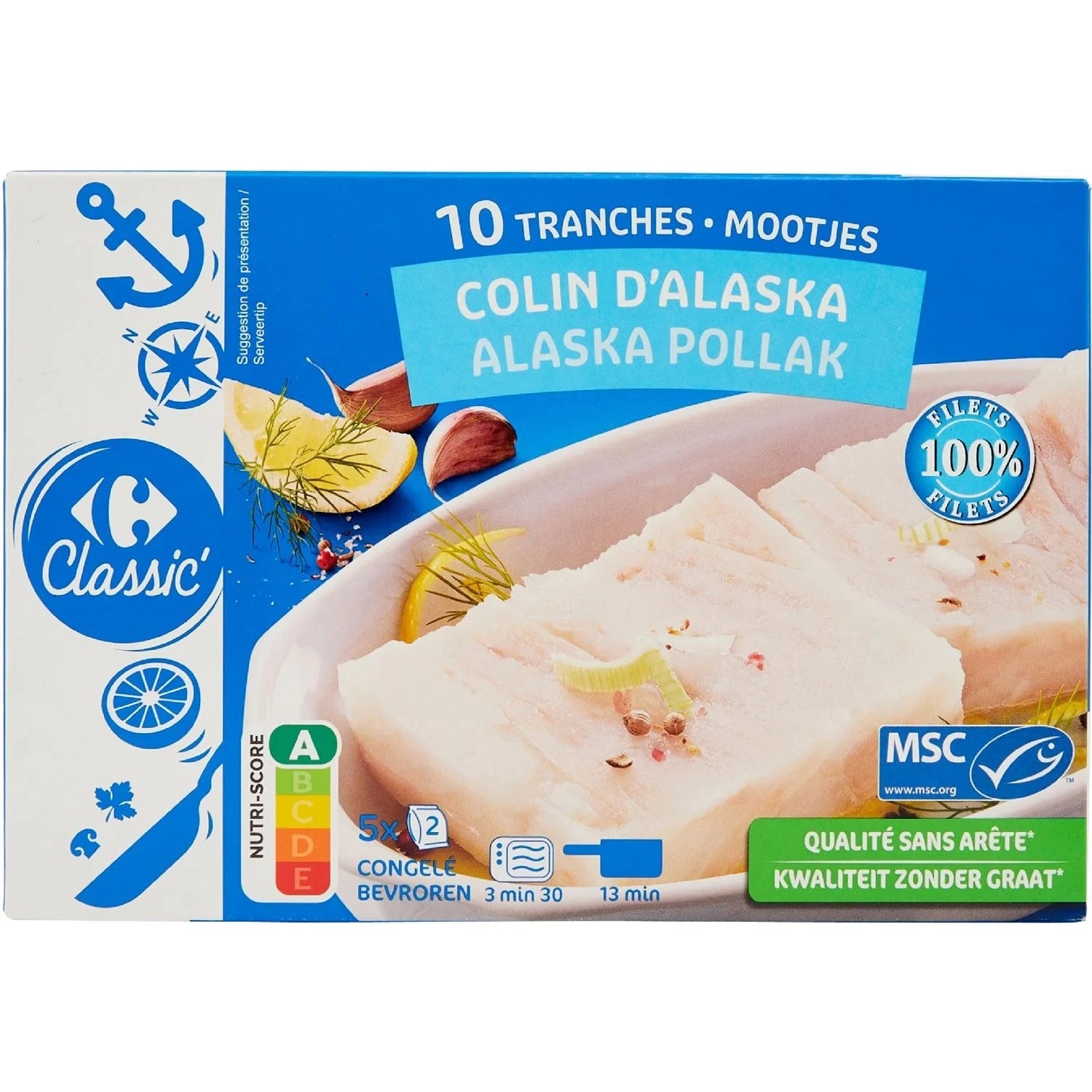 FISH-FROZEN ALASKAN POLLOCK SLICES 10X100G CRF (