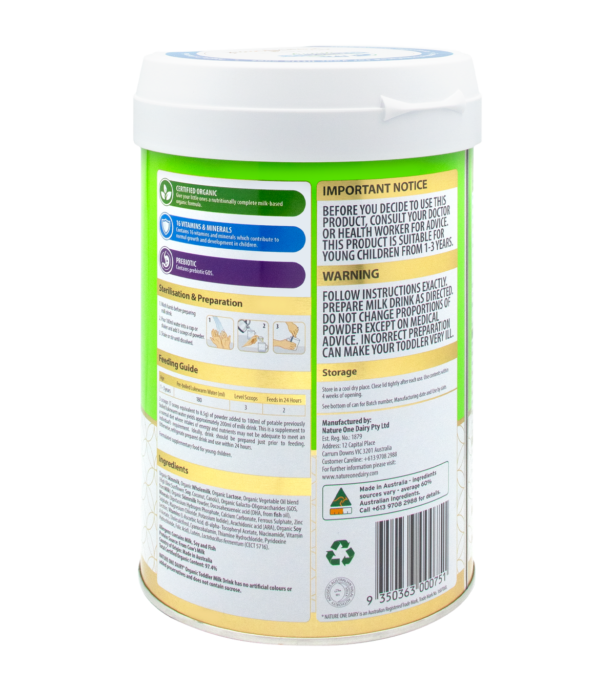 ORGANIC TODDLER NUTRITIOUS MILK DRINK STEP 3 900G (1-3 YEARS) (